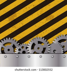 Metal frame on grunge striped cunstruction background vector illustration