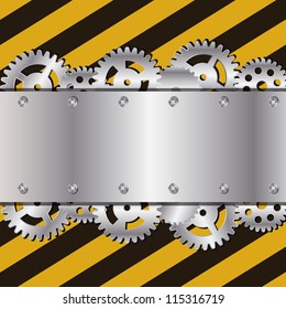 Metal frame on grunge striped cunstruction background vector illustration