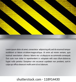 Metal frame on warning stripe background