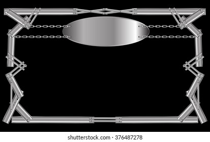 metal frame with text frame oval on black background