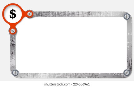metal frame for text with screws and dollar symbol
