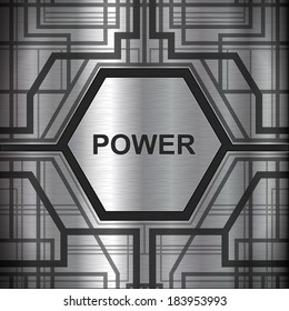 metal frame with texture, background for text with geometric pattern, button, power in a fantastic style spaceship