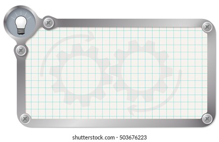 Metal frame for your text with graph paper and bulb
