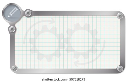 Metal frame for your text with graph paper and pencil