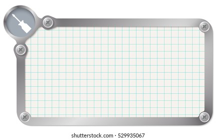Marco metálico para el texto con papel gráfico y destornillador