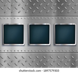 Metal frames on Iron background with a geometric steel pattern. Vector template for copy space.