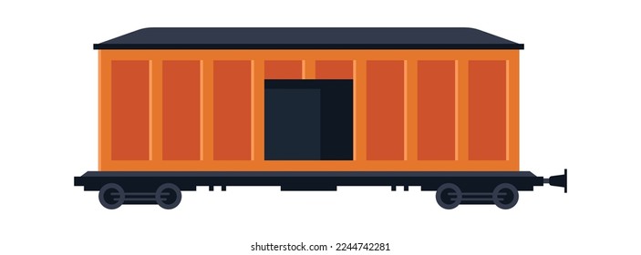 Icono plano del vagón de mercancías metálico Transporte. Ilustración del vector