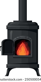 Metal furnace with burning flame. Cartoon fire heat isolated on white background