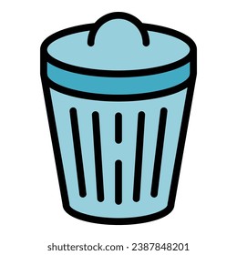 Metal garbage bin icon outline vector. Trash bag. Rubbish plastic color flat
