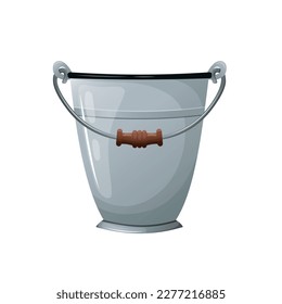 Metal garden bucket with wooden handle. Tin bucket. Vector illustration isolated on white background.