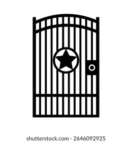 Icono de Vector de puerta de metal y diseño de glifo sobre un fondo negro