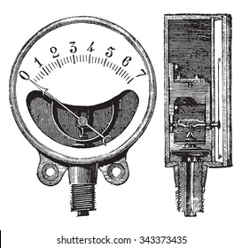 Metal gauge, Ducomet system, Front and cut, vintage engraved illustration. Industrial encyclopedia E.-O. Lami - 1875.
