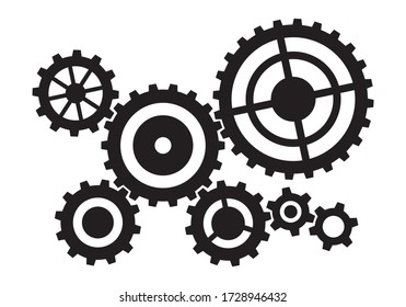 Metal gear cogs set. Wheel symbol, machine engine element.  Isolated elements on white background.