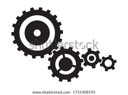 Metal gear cogs set. Wheel symbol, machine engine element.  Isolated elements on white background.