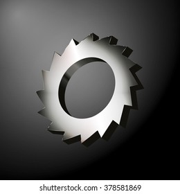 Metal gear with sharp blades like a circular saw over the dark background. Vector illustration