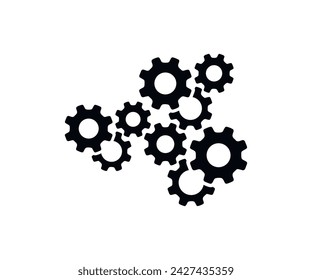 Metal gears and cogs icon. Rotating mechanism of round parts. Machine technology vector design and illustration.