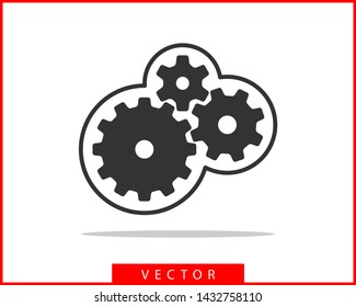 Metal gears and cogs vector. Gear icon flat design. Mechanism wheels logo. Cogwheel concept template.