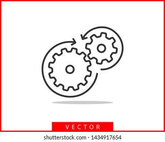 Metal gears and cogs vector. Gear icon flat design. Mechanism wheels logo. Cogwheel concept template.