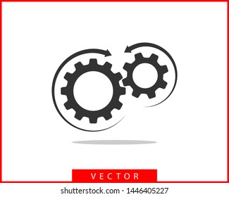 Metal gears and cogs vector. Gear icon flat design. Mechanism wheels logo. Cogwheel concept template.