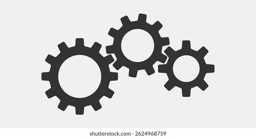 Metal gears and cogs vector. Gear icon flat design. Mechanism wheels logo. Cogwheel concept template.