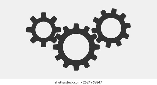 Metal gears and cogs vector. Gear icon flat design. Mechanism wheels logo. Cogwheel concept template.