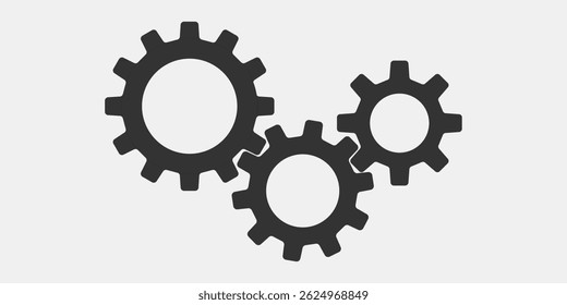 Metal gears and cogs vector. Gear icon flat design. Mechanism wheels logo. Cogwheel concept template.
