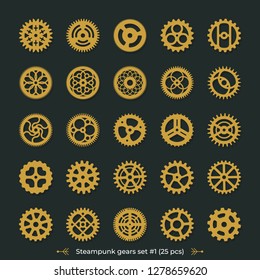 Metal gears on dark green background Steampunk cogwheels vector set victorian era illustration design elements great for laser or vinyl cut