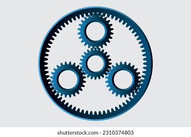Metal gears on plain background. settings gear mechanic isometric design. CAE mesh side view of spur gear mesh with pinion on the left. Vector isometric gear mechanism. Physics wheel and gear system