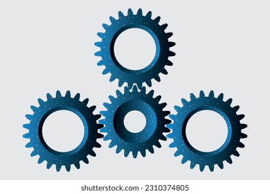 Metal gears on plain background. settings gear mechanic isometric design. CAE mesh side view of spur gear mesh with pinion on the left. Vector isometric gear mechanism. Physics wheel and gear system