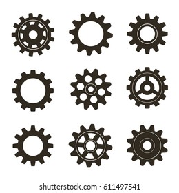 Metal gears set. Factory gears vector icon. Mechanical gear. The image of the gear. Machine gear. Cogwheel gear