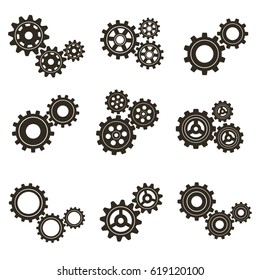 Metal gears set. Factory gears vector icon. Mechanical gear. The image of the gear. Machine gear. Cogwheel gear