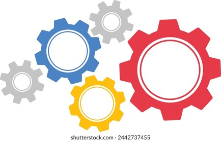 Engranajes y engranajes de metal vector. Icono de Atención al cliente. Concepto de ingeniería de soporte técnico. Diseño plano de icono de engranaje. Logo de la rueda del mecanismo. Plantilla de concepto de engranaje. Arreglo.