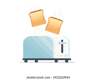 Metal gloss toaster for home usage with jumping toast bread vector illustration on white background