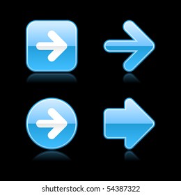 Metal glossy blue web 2.0 arrow button with reflection on black background