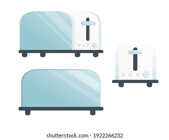 Tostadora de metal brillante para tostadora de uso doméstico de diferentes ángulos ilustraciones vectoriales sobre fondo blanco