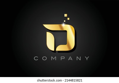 metal gold D alphabet letter logo icon design. Creative template for business with dots