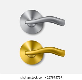 Metal and gold door handle. Isolated. Vector illustration.