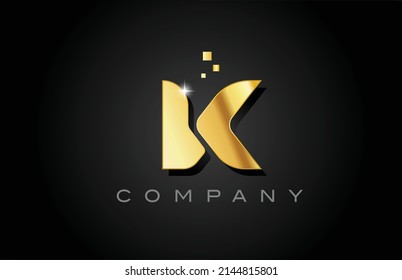 metal gold K alphabet letter logo icon design. Creative template for business with dots