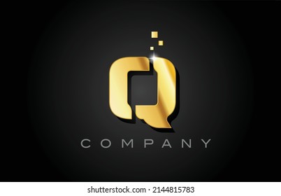 metal gold Q alphabet letter logo icon design. Creative template for business with dots