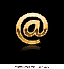 Metal gold at sign web button with reflection on black