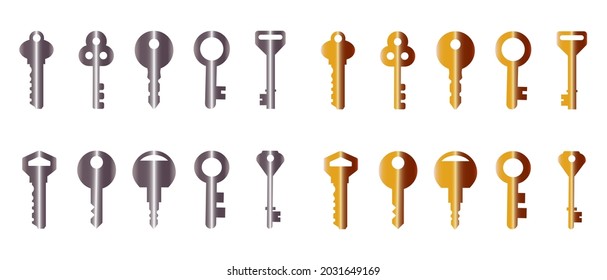 Juego de iconos vectoriales de las teclas de oro metálico de plata