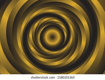 Metal gold spiral pattern and light in middle, abstract background.