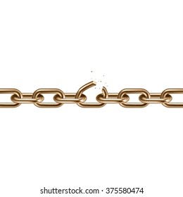 Metal golden broken chain 3D. Freedom concept. Vector illustration.