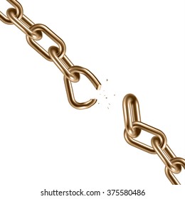 Metal golden broken chain 3D. Freedom concept. Vector illustration.