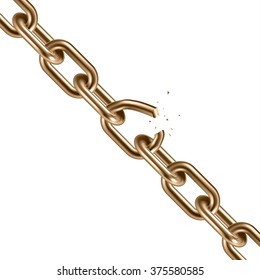 Metal golden broken chain 3D. Freedom concept. Vector illustration.