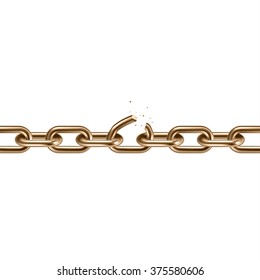 Metal golden broken chain 3D. Freedom concept. Vector illustration.