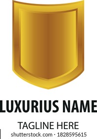 Metal golden shield logo badge. Achieve, advertising, best quality symbol