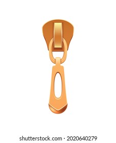 Metal golden zipper puller on white background realistic vector illustration