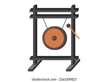 Metal Gong Vektordesign. Asiatisches Musikinstrument auf flachem Hintergrund, Vektorgrafik einzeln auf weißem Hintergrund 