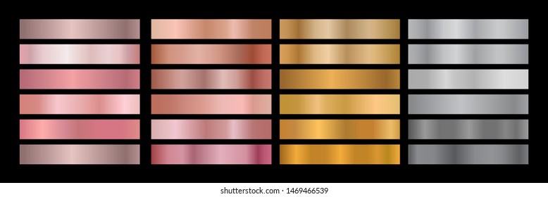 Metal Gradient Collection Of Rose Gold, Golden And Silver Swatches